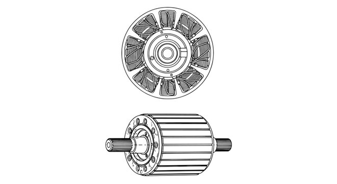 Motor rotor and stator components for electric engine line art
