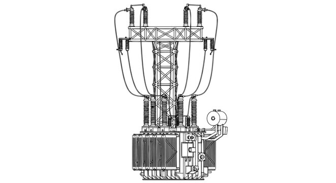 Electric power transformer technical drawing of high voltage station
