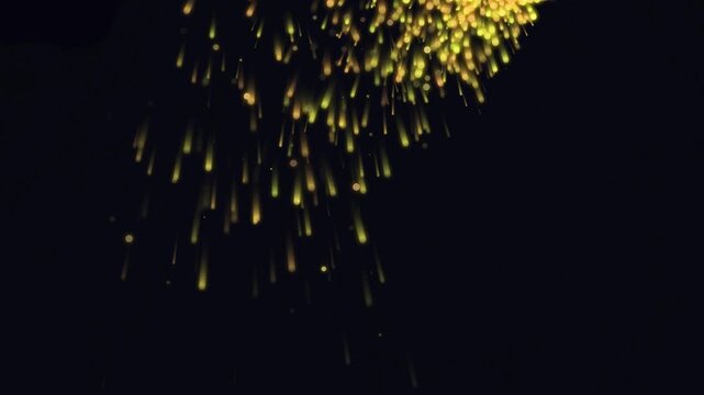 Premium 4K resolution video footage showing a fast hand drawn custom magic trail with sparkling golden sparkles and pixie dust effects. Cinematic movement on a deep dark background. Ideal for magic