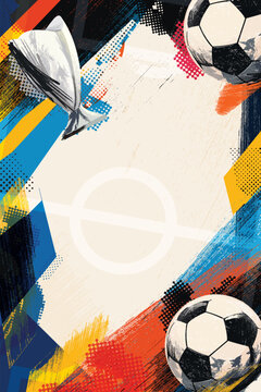 Football tournament promotion poster punchy style vertical template have blank space.