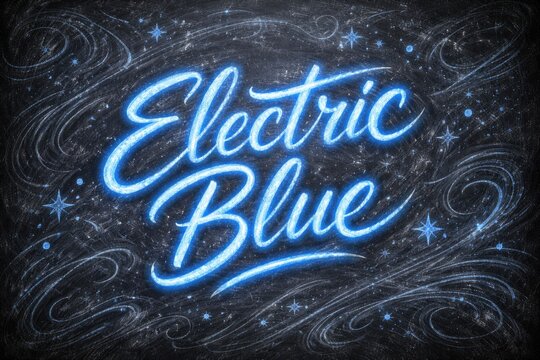 Electric blue font stands out on blackboard with patterned chalk background