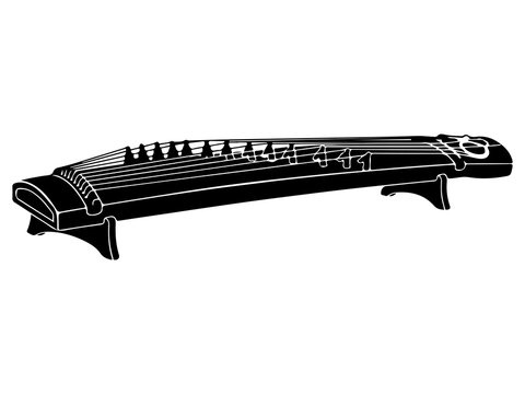 Traditional Japanese Koto Zither Illustration, Plucked String Instrument Icon, Vector Musical Culture Design