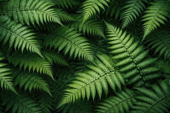 Fresh fern frond plant branches arranged as a detailed green background