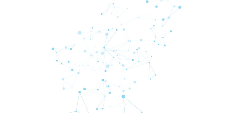 Abstract network of blue dots and lines on a white background with transparent background connection 