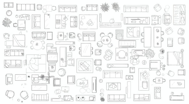 Set of top view furniture icons for interior design floor plans