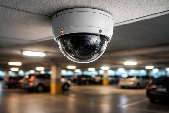 Ceiling mounted security camera offering cutting edge anti theft surveillance for parking zone