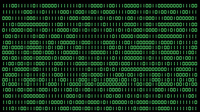 Animation binary digit 1 to 0 code numbers sequence 4k in black background