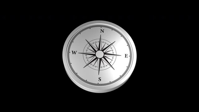 3D Render of Silver Metallic Compass 4k alpha channel