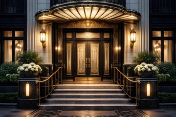 Fototapeta premium Art deco inspired entrance porch with elegant apartment front door