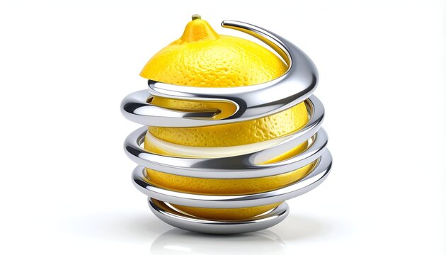Lemon wrapped in a modern silver metal spiral design.