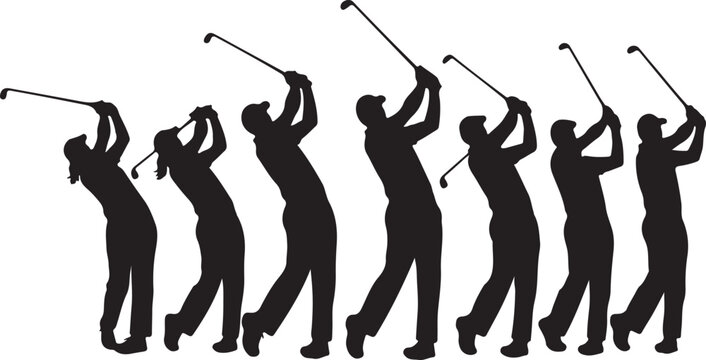 Golf, golfing, silhouette, vector, black, illustration, golf swing, golfer, sports, fitness
