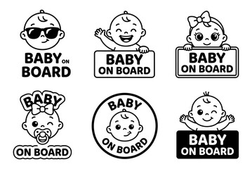 Fototapeta premium Baby on board car sticker set boy girl face sunglasses bow pacifier