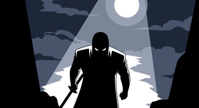 Silhouette of a man with sword.