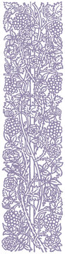 Vintage Floral and Berry Vertical Border with Grapes and Roses in Engraved Style Isolated on Transparent Background PNG