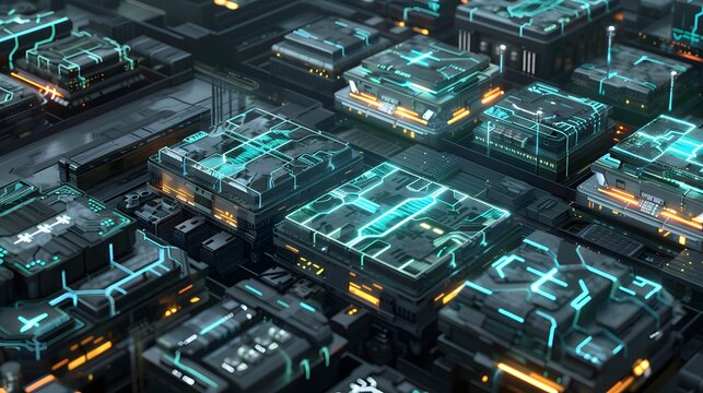 Futuristic digital data blocks network representing blockchain cloud computing and server technology