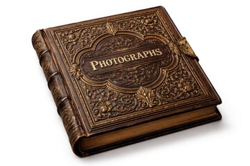 Fototapeta premium Old fashioned photo album cover with intricate embossing isolated against white