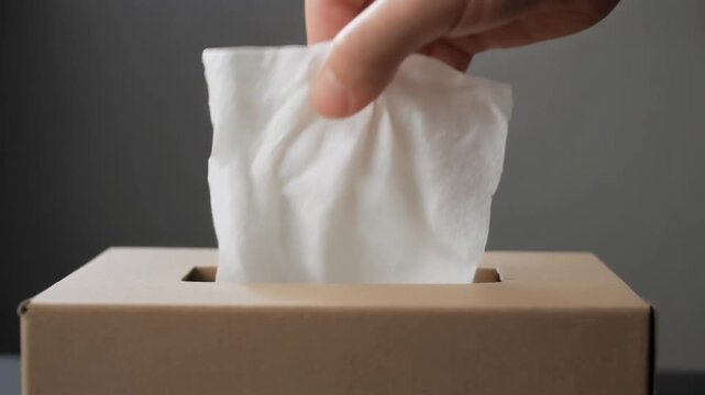 Hand taking tissue from box.