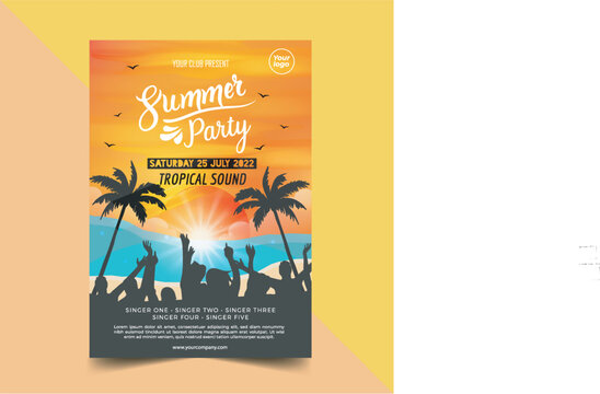 Summer party music poster template. Electro style concert disco club party event flyer invitation	
