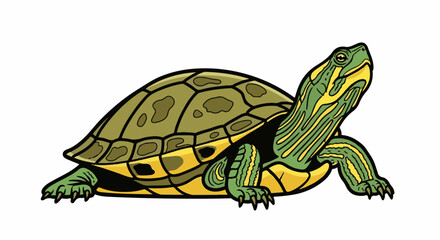 Obraz premium A cartoon illustration of a green and yellow turtle on a white background