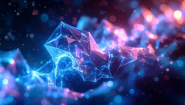 Abstract Crystal Formation with Blue and Pink Lighting Effects.