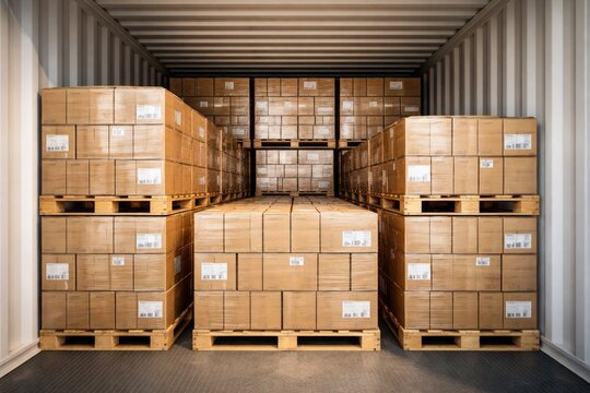 Efficient pallet arrangement of packing boxes inside shipping containers