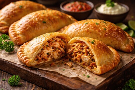 Homemade empada filled with flavorful chicken meat