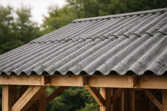 Gray slate corrugated roofing on wood structure including copy space