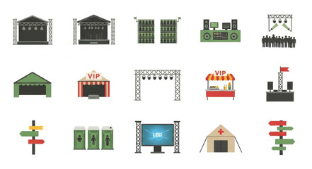 Naklejka premium Collection of outdoor event and festival icons.