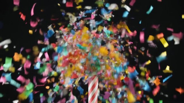 Colorful confetti popping celebration.
