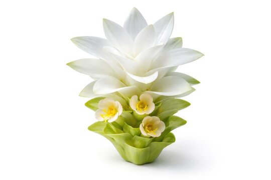 Isolated fresh white turmeric bloom with clipping path on a bright white surface