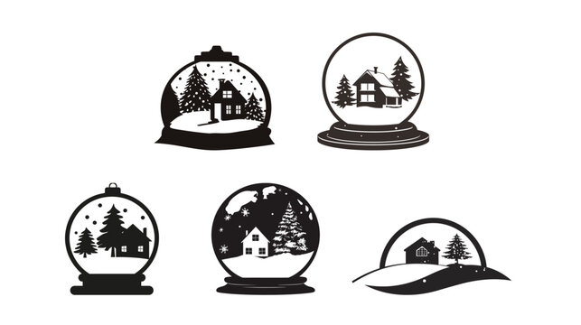 Unique vector silhouette of a snow globe containing a small house minimalist winter icon holiday scene simple modern design