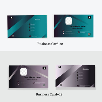Modern  ocan blue andBlack business card design. Modern business card template . Flat design vector abstract creative - Vector