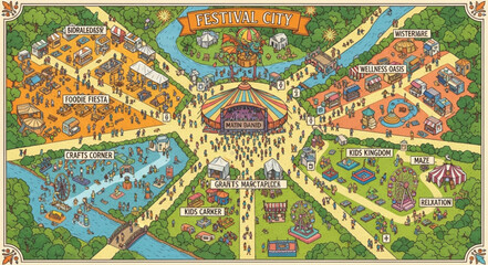 Vintage Amusement Park Map Illustration. © Nis