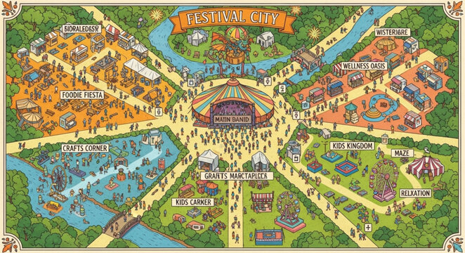 Vintage Amusement Park Map Illustration.