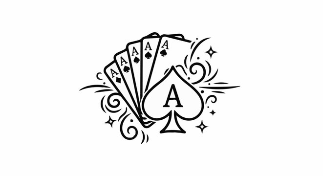 Four aces fanned with a large spade ace and decorative flourishes
