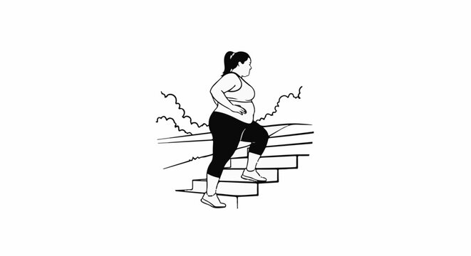 A person with a ponytail exercises by climbing stairs outdoors