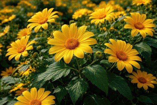 Lively Yellow Tithonia Diversifolia Flowers with Green Foliage
