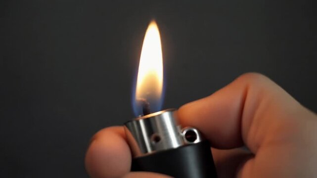 Hand holding black metal lighter.