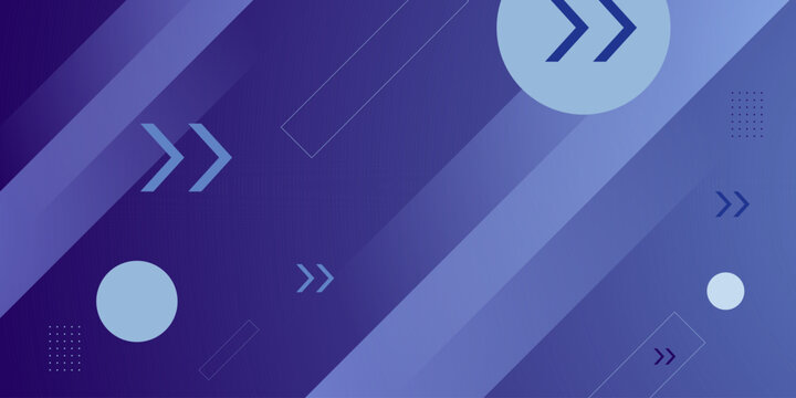 Abstract blue background with geometric arrow and circle shapes pattern element concept design. Simple and trendy banner style.