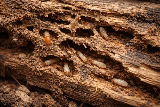 Detailed image of wood suffering from termite destruction
