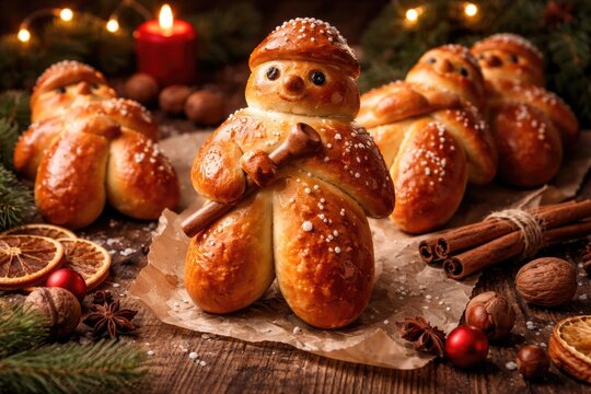 Handcrafted German sweet bread weckmann for St Nicholas holiday