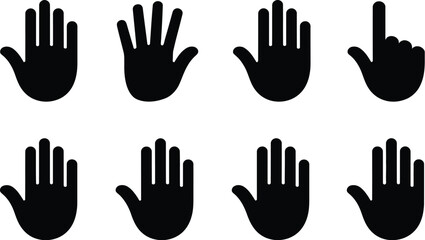 Fototapeta premium Hand icon vector hand symbols palm illustration collection representing human gestures, interaction signals and universal communication signs for apps, websites and instructional graphics.