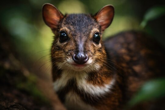 Intimate close-up of a Tragulus nigricans focusing on face