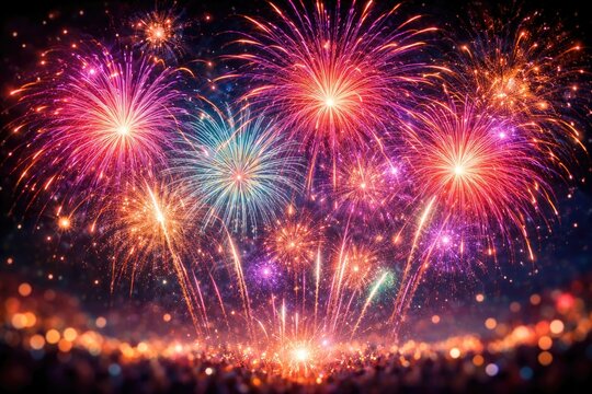 Dynamic abstract colorful fireworks creating a festive anniversary backdrop