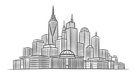 Fototapeta premium Modern Cityscape Skyline Sketch Drawing.