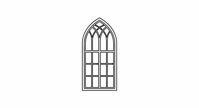 Gothic window with pointed arch and multiple panes, line art