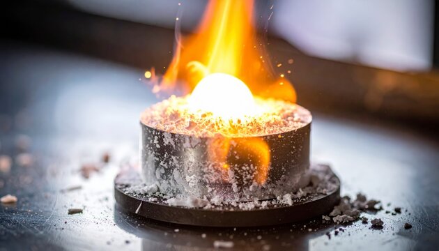 Intense bright white light from burning magnesium ribbon in chemical reaction experiment