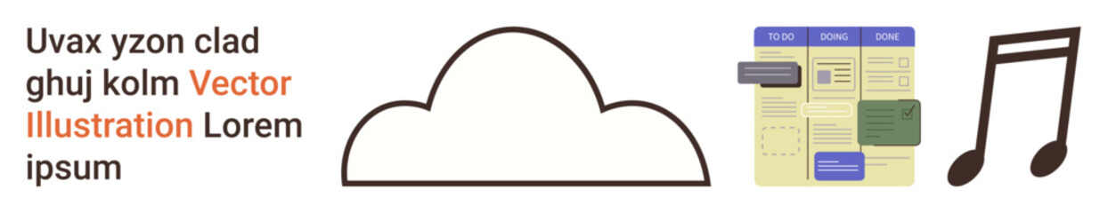Cloud computing, creativity, data management, digital storage, musical design, and abstract concepts. Minimalist cloud, table structure and music note symbols. Cloud computing and creativity © robu_s