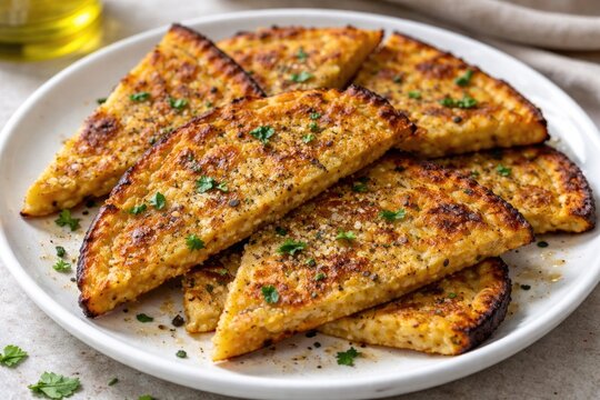 Freshly baked socca served on white dish showing crispy edges and chickpea texture