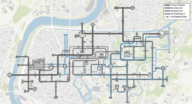 Detailed city infrastructure map showing underground pipe network.